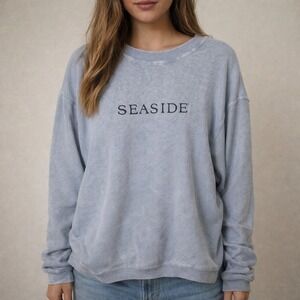 Chicka-d Seaside Embroidered Corded Cotton Sweatshirt Faded Blue XL Cotton